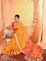 Dista Elora Mustard Pure Banarasi Weaving Silk Saree, view 4