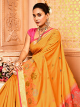 Dista Elora Mustard Pure Banarasi Weaving Silk Saree, view 6