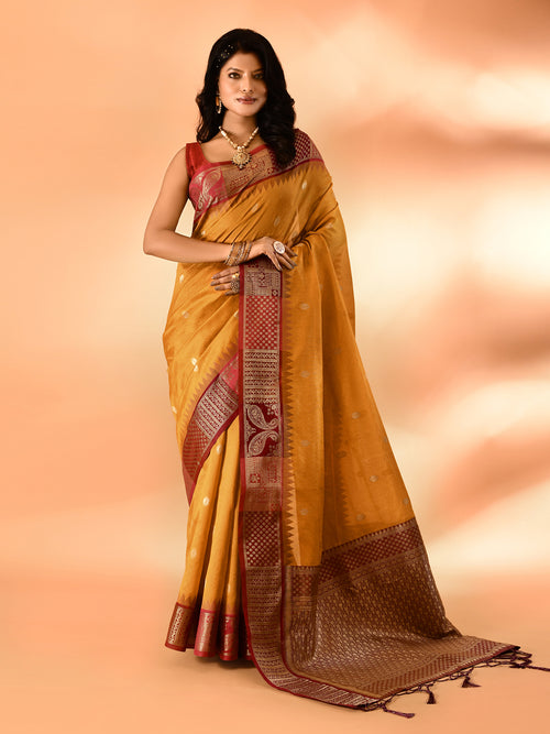 Dista Elora Mustard Pure Cotton Silk Banarasi Weaving Saree