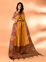 Dista Elora Mustard Pure Cotton Silk Banarasi Weaving Saree, view 2