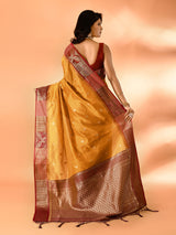 Dista Elora Mustard Pure Cotton Silk Banarasi Weaving Saree, view 3