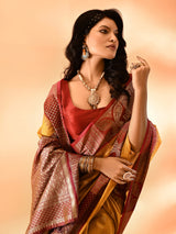 Dista Elora Mustard Pure Cotton Silk Banarasi Weaving Saree, view 4