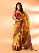 Dista Elora Mustard Pure Cotton Silk Banarasi Weaving Saree, view 5