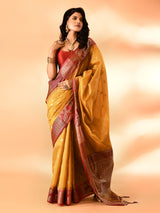 Dista Elora Mustard Pure Cotton Silk Banarasi Weaving Saree, view 6