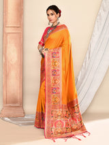 Dista Elora Mustard Pure Soft Silk Banarasi Plain Weaving Saree, view 2