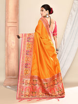 Dista Elora Mustard Pure Soft Silk Banarasi Plain Weaving Saree, view 5