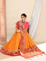 Dista Elora Mustard Pure Soft Silk Banarasi Plain Weaving Saree, view 6