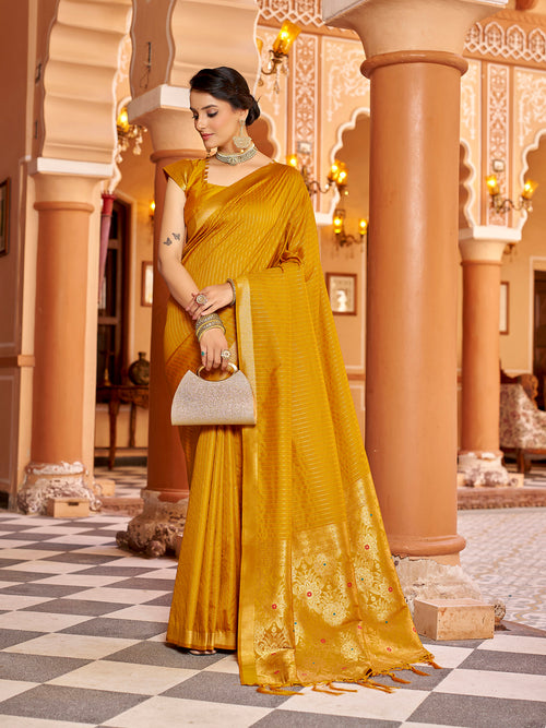 Dista Elora Mustard Soft Silk Kanjivaram Zari Jacquard Work Designer Saree