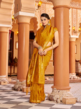 Dista Elora Mustard Soft Silk Kanjivaram Zari Jacquard Work Designer Saree, view 2