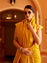 Dista Elora Mustard Soft Silk Kanjivaram Zari Jacquard Work Designer Saree, view 5