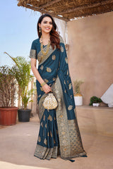 Dista Elora Navy Blue Butta Zari Jacquard Silk Blend Paithani Saree, view 4