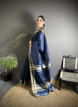 Dista Elora Navy Blue Raw Silk Zari Woven Kanjivaram Saree, view 2