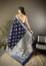 Dista Elora Navy Blue Soft Silk Floral Motifs Banarasi Saree, view 3