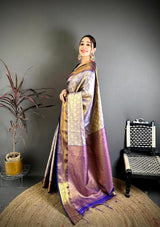 Dista Elora Navy Blue Soft Silk Ikkat Leheriya Weaving Saree, view 2