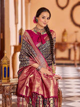 Dista Elora Navy Blue Soft Silk Woven Banarasi Silk Zari Jacquard Work Designer Saree, view 2