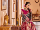 Dista Elora Navy Blue Soft Silk Woven Banarasi Silk Zari Jacquard Work Designer Saree, view 3