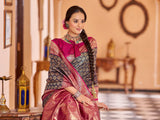 Dista Elora Navy Blue Soft Silk Woven Banarasi Silk Zari Jacquard Work Designer Saree, view 4