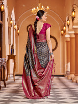 Dista Elora Navy Blue Soft Silk Woven Banarasi Silk Zari Jacquard Work Designer Saree, view 6