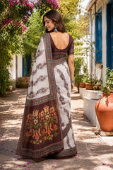 Dista Elora Off White Chanderi Cotton Floral Jaal Printed Ready To Wear Saree, view 3