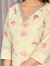 Dista Elora Off White Chanderi Floral Printed Straight V Neckline Kurta Set, view 2