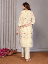 Dista Elora Off White Chanderi Floral Printed Straight V Neckline Kurta Set, view 6