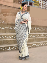 Dista Elora Off White Cotton Butti Weave Handloom Wedding Wear Saree, view 2