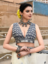 Dista Elora Off White Cotton Butti Weave Handloom Wedding Wear Saree, view 5