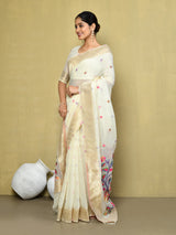 Dista Elora Off White Cotton Floral Embroidered Festive wear Saree, view 2