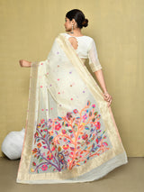 Dista Elora Off White Cotton Floral Embroidered Festive wear Saree, view 3