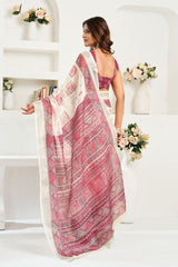 Dista Elora Off White Linen Geometric Printed Ready To Wear Saree, view 5