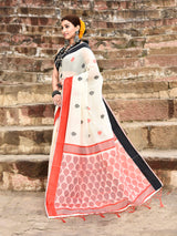 Dista Elora Off White Soft Cotton Butti Weaving Handloom Casual Saree, view 4
