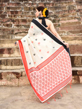 Dista Elora Off White Soft Cotton Butti Weaving Handloom Casual Saree, view 5