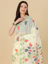 Dista Elora Off White Soft Cotton Floral Printed Bhagalpuri Designer Saree, view 2