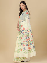 Dista Elora Off White Soft Cotton Floral Printed Bhagalpuri Designer Saree, view 3