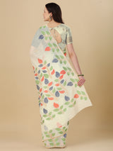 Dista Elora Off White Soft Cotton Floral Printed Bhagalpuri Designer Saree, view 4