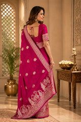 Dista Elora Off White Soft Silk Stripes Jacquard Zari Woven Leheriya Saree, view 5