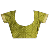 Dista Elora Olive Green Lichi Silk Flower Zari Weaving Banarasi Saree, view 5