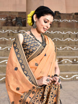 Dista Elora Orange Cotton Butti Weave Handloom Wedding Wear Saree, view 2