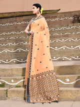 Dista Elora Orange Cotton Butti Weave Handloom Wedding Wear Saree, view 3