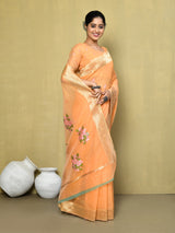 Dista Elora Orange Cotton Floral Embroidered Designer Casual Saree, view 2
