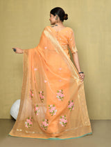 Dista Elora Orange Cotton Floral Embroidered Designer Casual Saree, view 3