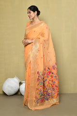 Dista Elora Orange Cotton Floral Embroidered Festive wear Saree, view 2