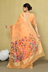 Dista Elora Orange Cotton Floral Embroidered Festive wear Saree, view 3