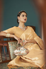 Dista Elora Orange Cotton Silk Ikkat Zari Designer Saree for Women, view 2