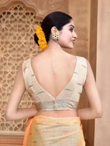 Dista Elora Orange Linen Butti Weave Ikkat Festive & Traditional Designer Saree, view 6
