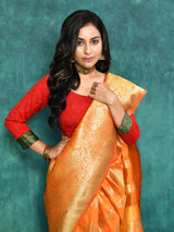 Dista Elora Orange Silk Pure Banarasi Woven Designer Saree For Women, view 2