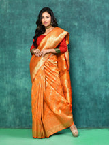 Dista Elora Orange Silk Pure Banarasi Woven Designer Saree For Women, view 3