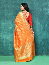 Dista Elora Orange Silk Pure Banarasi Woven Designer Saree For Women, view 4