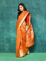 Dista Elora Orange Silk Pure Banarasi Woven Designer Saree For Women, view 5