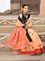Dista Elora Orange Soft Cotton Butti Weaving Handloom Casual Saree, view 2